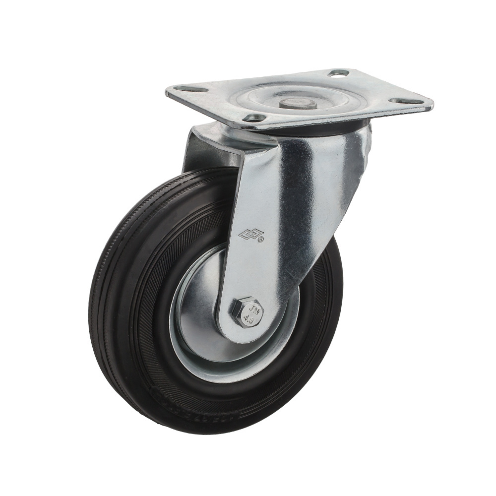 75mml swivel plate type trolley castor 3inch black rubber wheel  industria caster