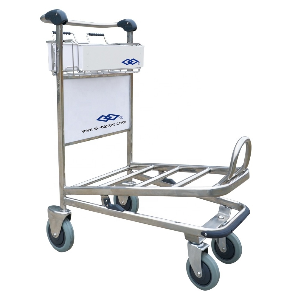 200kg three wheels airline luggage cart 304 stainless steel airline trolley GZ-250 aircraft dolly  handle brake airport trolley