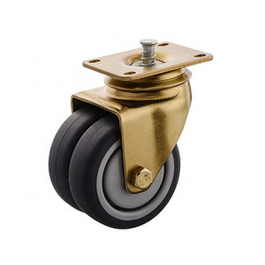 Good quality 75mm TPR Twin Wheel Inflight Trolley Castor 3" PU brake Aircraft Cart Caster 3inch airline tea trolley casters