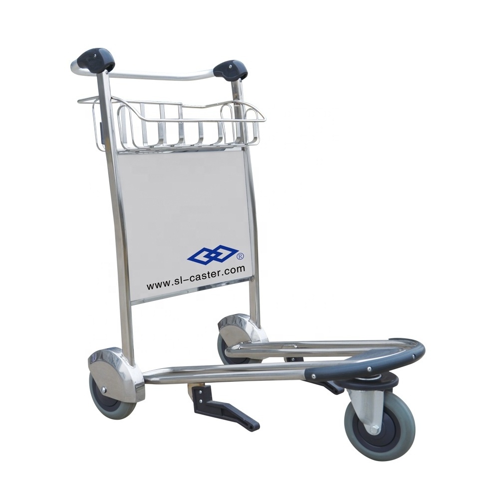 200kg three wheels airline luggage cart 304 stainless steel airline trolley GZ-250 aircraft dolly  handle brake airport trolley