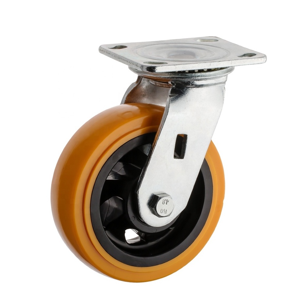 8inch swivel heavy duty roller caster 200mm PU heavy duty rotary industrial caster wheels High Load Industry welding fork caster