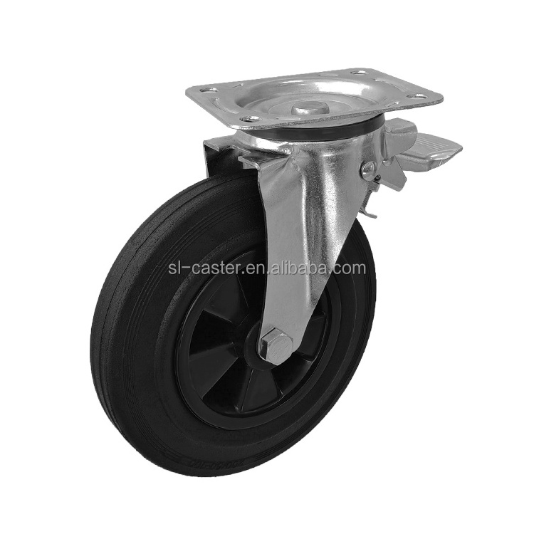 6.4IN Swivel brake Industrial PP Core 160mm Rubber Wheel for Garbage Bins 8