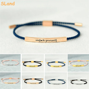 SLand Jewelry wholesale handmade braided cotton cord bracelet with custom LOGO friendship inspiration stainless steel charm