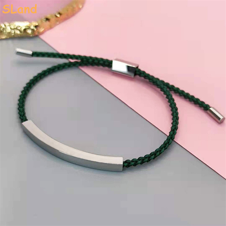 SLand Jewelry wholesale handmade braided cotton cord bracelet with custom LOGO friendship inspiration stainless steel charm