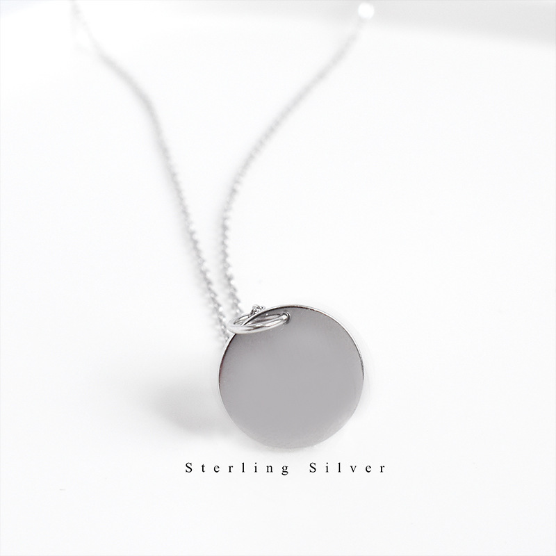 Sland 2022 New Womens Rhodium Plated Custom 925 Sterling Silver Circle Pendant Necklace Blanks Diy Round Coin necklace