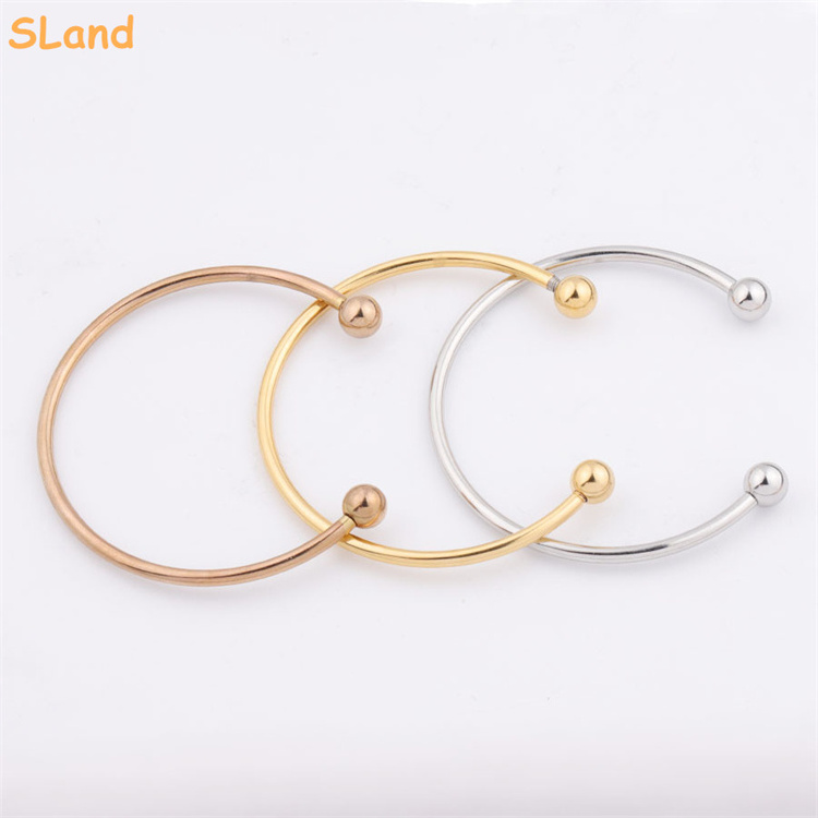 Wholesale Classic DIY Jewelry making polished Stainless Steel cuff bangle bracelet with screw Ball end for adding charm pendants