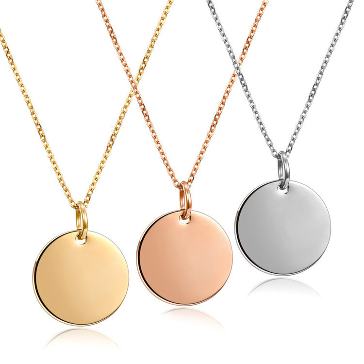 Sland Jewelry Necklace Manufacturer Custom 18k Gold Blank Round Disc Circle Pendant Stainless Steel Necklace  for Engraving