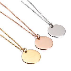 Sland Jewelry Necklace Manufacturer Custom 18k Gold Blank Round Disc Circle Pendant Stainless Steel Necklace  for Engraving