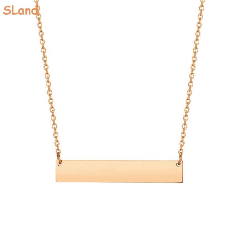 SLand Jewelry Manufacturer Wholesale dainty Gold plated 316L Stainless Steel Horizontal Bar Necklace engravable name Gift