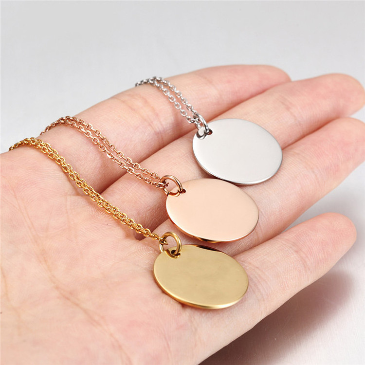 Sland Jewelry Necklace Manufacturer Custom 18k Gold Blank Round Disc Circle Pendant Stainless Steel Necklace  for Engraving