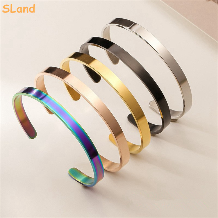 SLand Jewelry Manufacturer wholesale engravable stainless steel cuff bracelet blanks polished bangle for DIY engraving