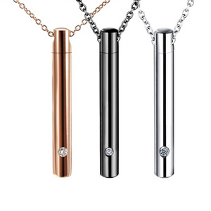 Stainless Steel Memorial Pet Ashes Cremation Urn Perfume Bottle Necklace with Zircon Stone