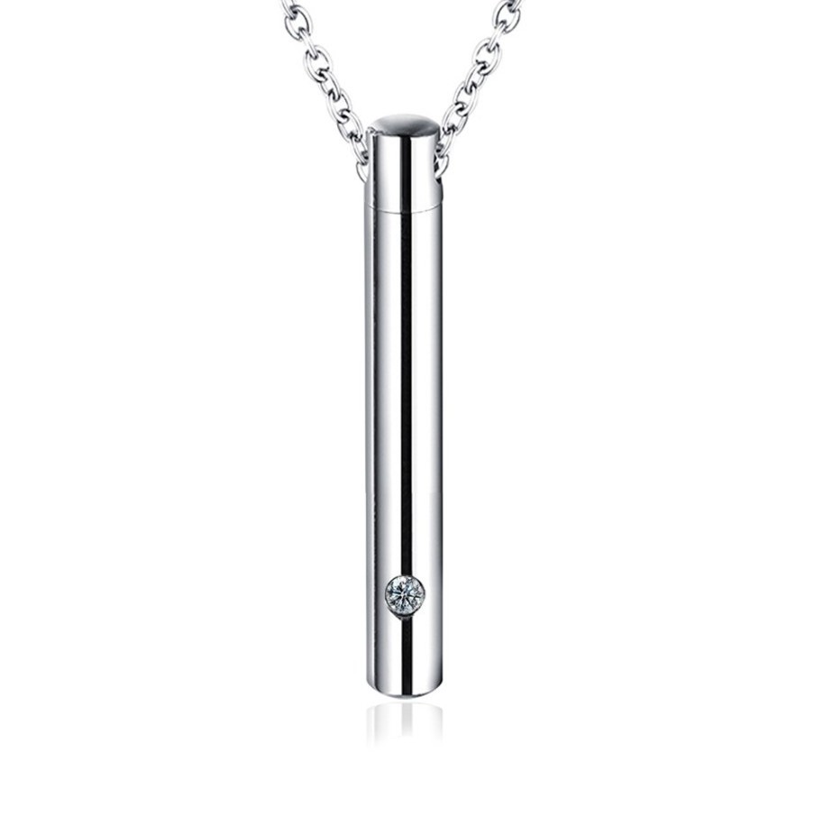 Stainless Steel Memorial Pet Ashes Cremation Urn Perfume Bottle Necklace with Zircon Stone