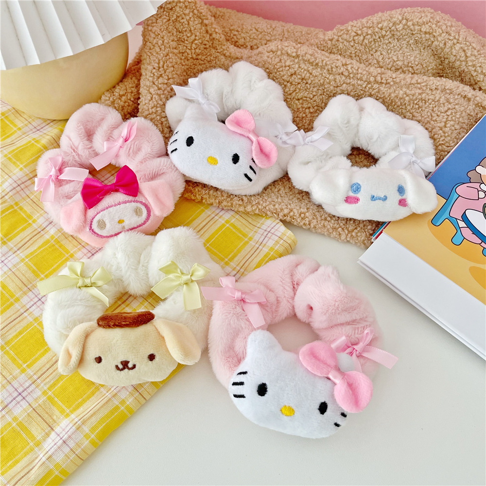 Lovely Ponytail Holder Animal Rabbit Puppy Cat Plush Hair Band Ring Scrunchies for Girls