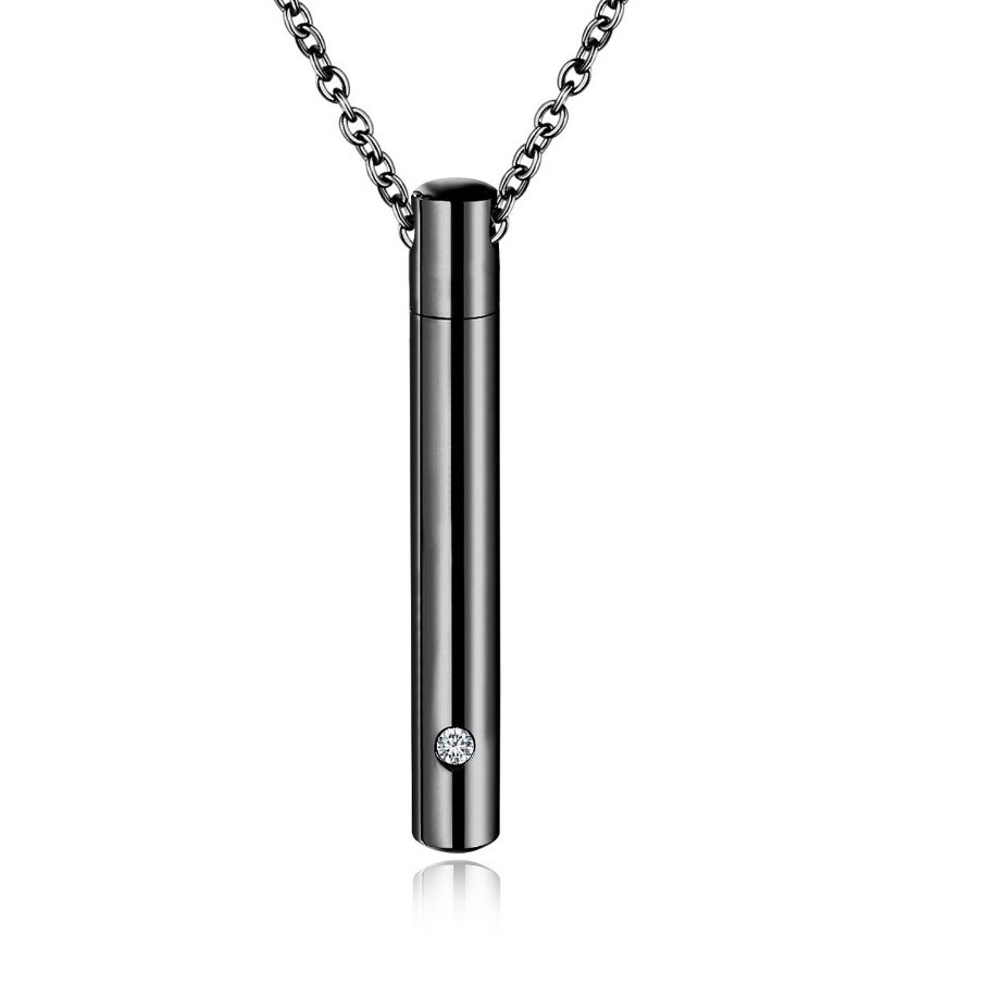 Stainless Steel Memorial Pet Ashes Cremation Urn Perfume Bottle Necklace with Zircon Stone