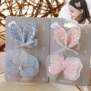 2 pcs/set Cartoon Ear Hair Clips for Baby Girl  Mesh Knot Bow Hairclip  Hair Pins Kids Hair Accessories Gift