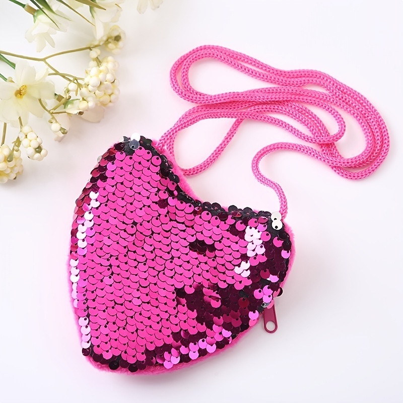 Children's sequin coin purse Little girl's cross body mini bag heart shape cute shoulder bag