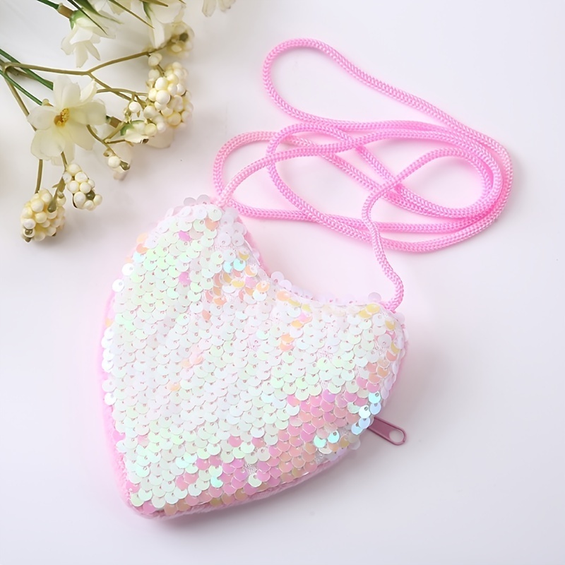 Children's sequin coin purse Little girl's cross body mini bag heart shape cute shoulder bag