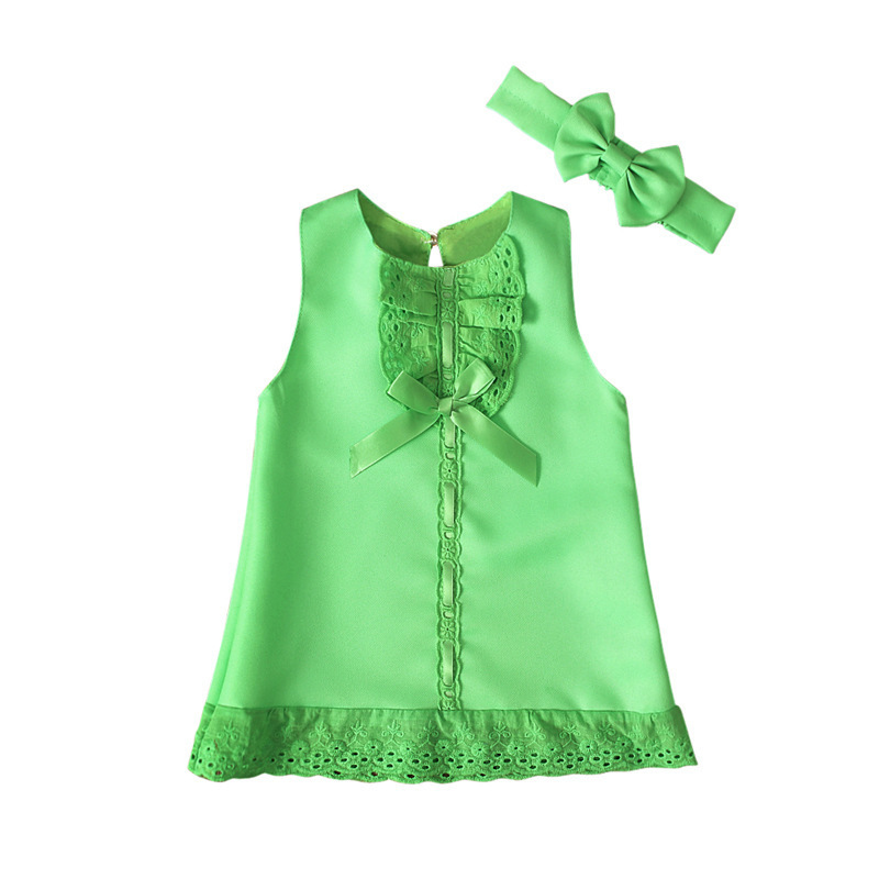 Infant summer baby girl sleeveless bow skirt two-piece set newborn fashion princess lace skirt