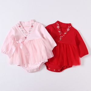 2023 Hot Sale Baby Birthday Party Dress Baby Girls Floral Embroidery Lace Tutu Dress Rompers