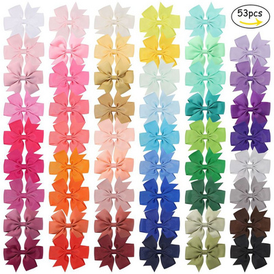 53 colors hair clips Swallowtail V-ribbed ribbon bow hair clip