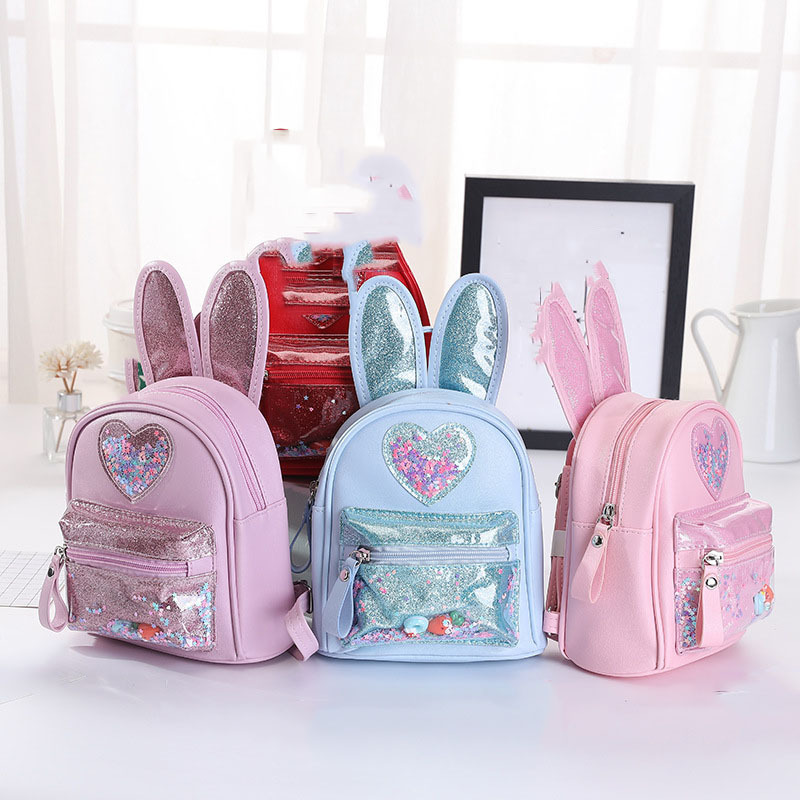 Girls Cute Cartoon Rabbit Handbag Sequins Glitter School Bag Outdoor Kindergarten Backpack