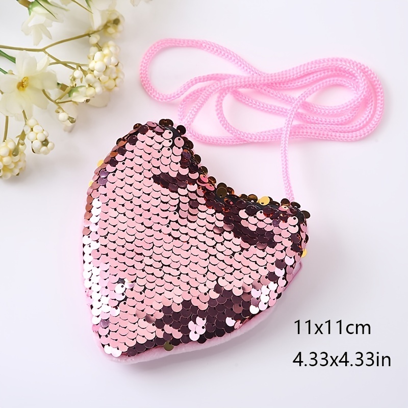 Children's sequin coin purse Little girl's cross body mini bag heart shape cute shoulder bag