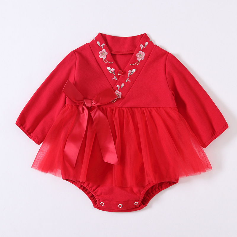 2023 Hot Sale Baby Birthday Party Dress Baby Girls Floral Embroidery Lace Tutu Dress Rompers