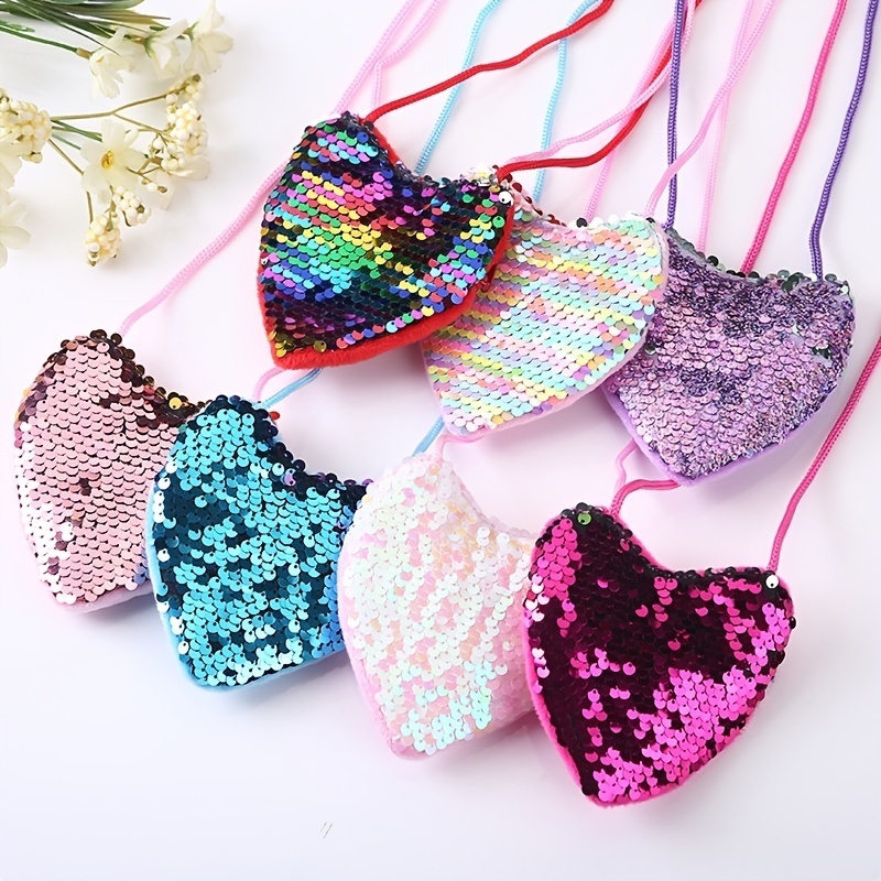 Children's sequin coin purse Little girl's cross body mini bag heart shape cute shoulder bag