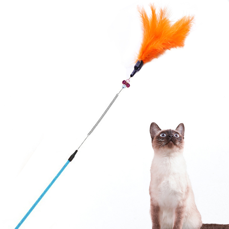 Pet Supplies Cat toys colorful feathers tease cat stick with bell tease cat pole human pet interactive toys