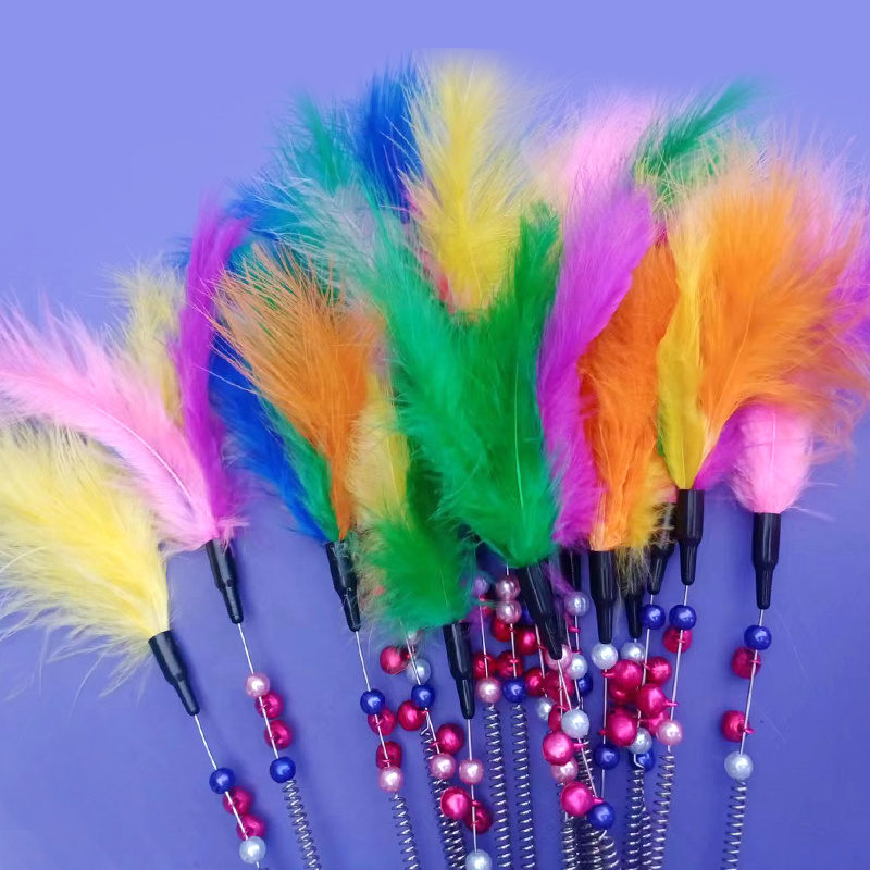 Pet Supplies Cat toys colorful feathers tease cat stick with bell tease cat pole human pet interactive toys