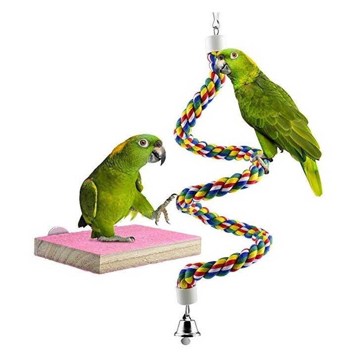 Cotton rope bird toy Parrot Chewable cotton rope climbing ladder swing frosted springboard 2-piece set