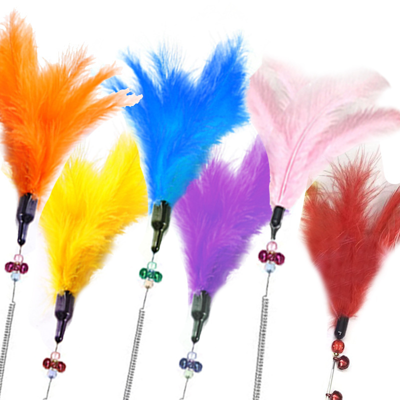 Pet Supplies Cat toys colorful feathers tease cat stick with bell tease cat pole human pet interactive toys