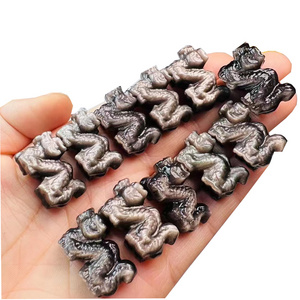 Handing Craft Crystals Healing Stones Natural silver obsidian Carving Crystal dragon silver obsidian dragon