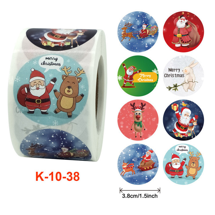 500pcs Roll 3.8cm 1.5inch Xmas Decoration Tree Merry Christmas stickers