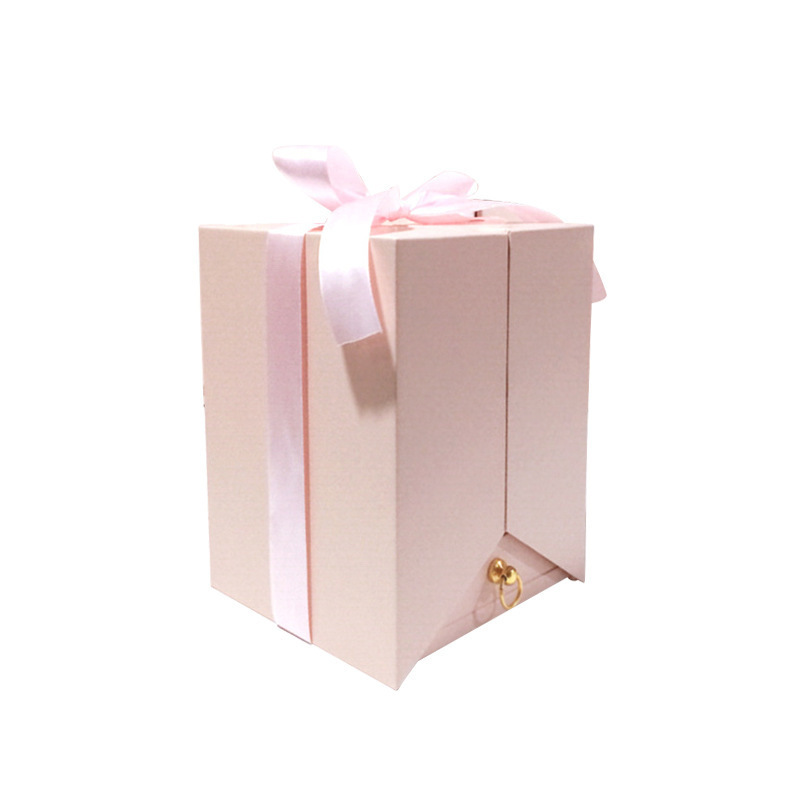 Custom Made Luxury Gift Packaging Boxes Pink Double Door Open Gift Box for Cosmetic/Jewelry