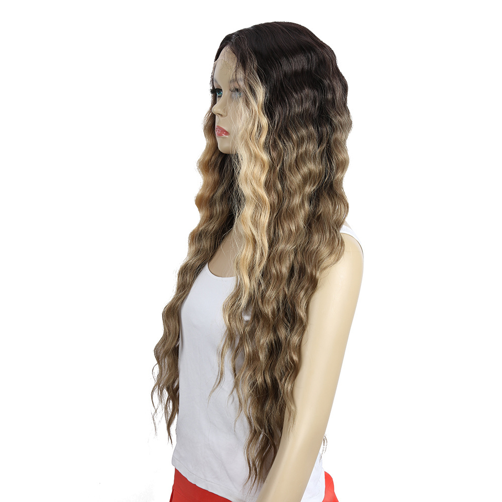 Ombre Hair Color 28 Inch Long Wavy Wig Middle Part Lace Wigs For Black Woman Synthetic Wig With Lace Front