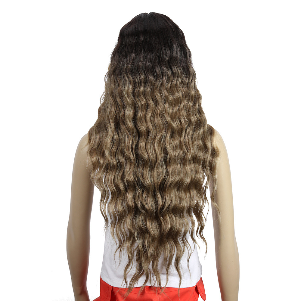 Ombre Hair Color 28 Inch Long Wavy Wig Middle Part Lace Wigs For Black Woman Synthetic Wig With Lace Front