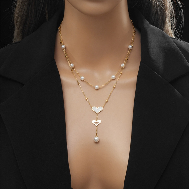 New Titanium Steel Gold Plated Necklace Flower Heart Pearl Pendant Necklace Women Jewelry Necklace Gift