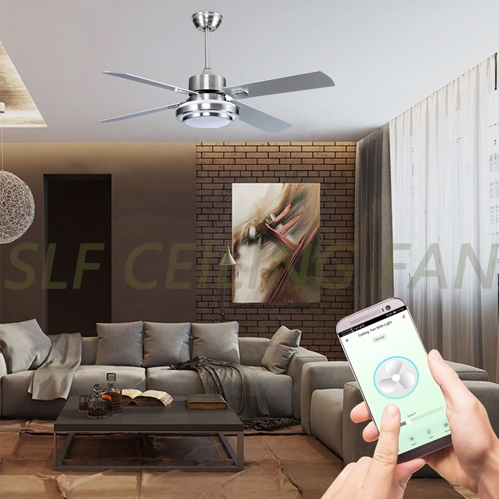 Hot Sale Modern 52 Inch Intelligent WIFI App Control Living Room Bedroom Smart Ceiling Fan With Light