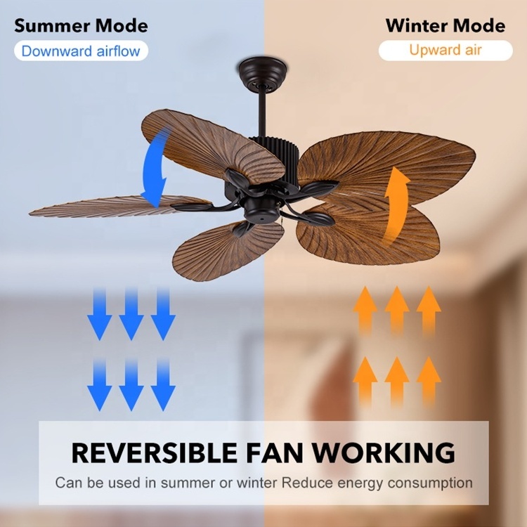 Household 52 Inch Palm Leaf ABS 5 Blades DC Motor Modern Home Decor Mute Bldc Remote Control Ceiling Fan