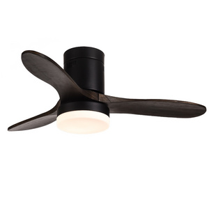 Hotel project flush mount solid wood ceiling fan with light wooden ceiling fans with remote control