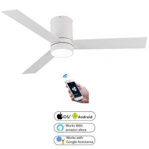 Modern 42 Inch 48 Inch 52 Inch 3 Blades Dc Motor Tuya Wifi Voice Control Smart Mute Bldc Led Ceiling Fan With Light