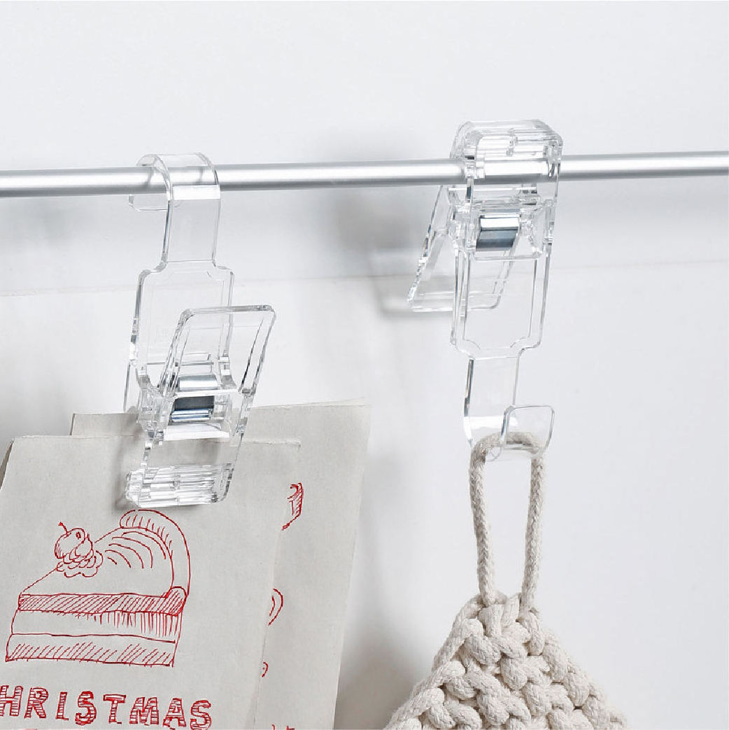 Multifunctional transparent plastic clothes clip pegs with hook,Suitable for the kitchen, bathroom, and balcony