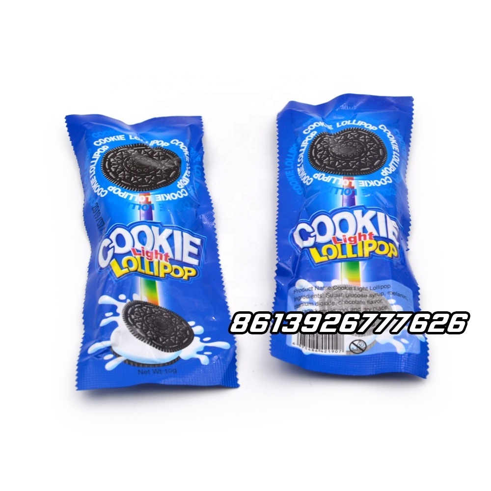 OEM halal fruit flavor hard cookie shape light lollipop