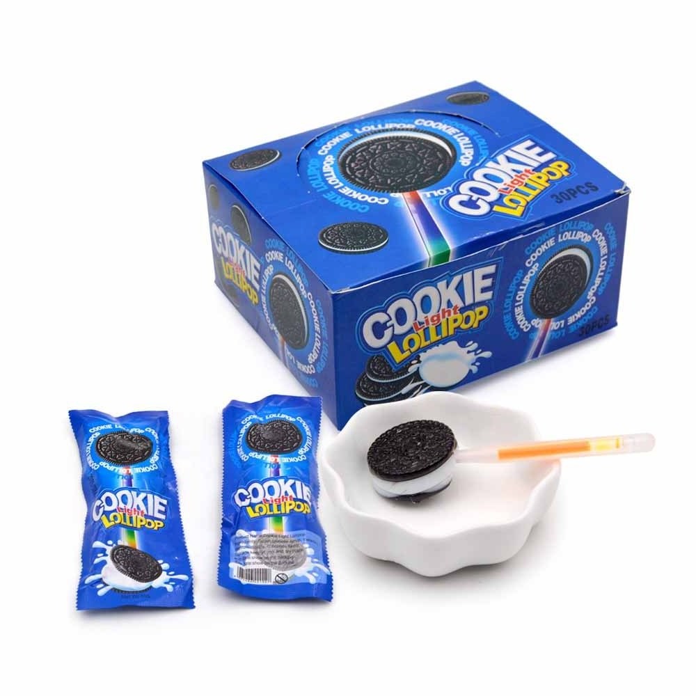 OEM halal fruit flavor hard cookie shape light lollipop