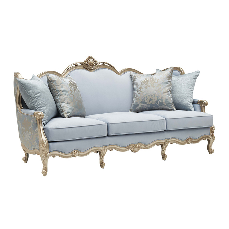 Luxury European Solid Wood Gold Wedding Royal Sofa Couch Pure Leather fabric Loveseat Combination Living Room couch Sofa