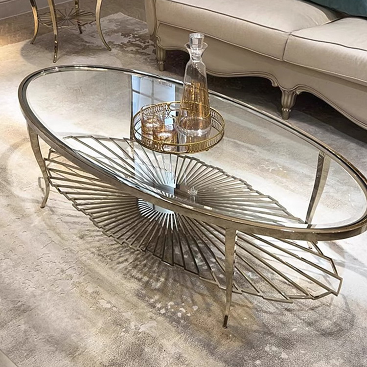 French Modern Gold Stainless Steel Leg glass top round living room home furniture luxury side center coffee tea table