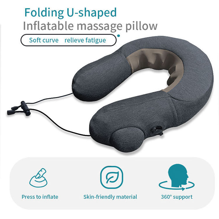 Inflatable Neck travel portable wireless U shape body vibrating shiatsu kneading Memory Foam neck massage pillow