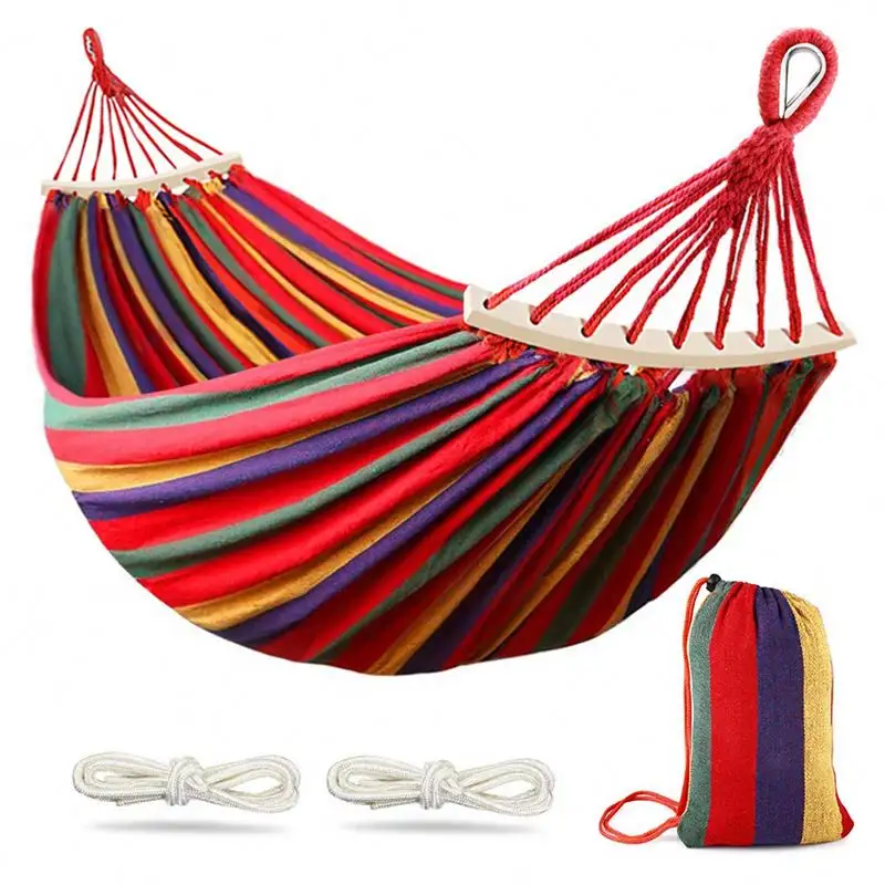 Hot Sale Rainbow Canvas Camping Hammock 80cm width Portable Patio Swings Garden Swing Outdoor Hammock Swings Beach Travel